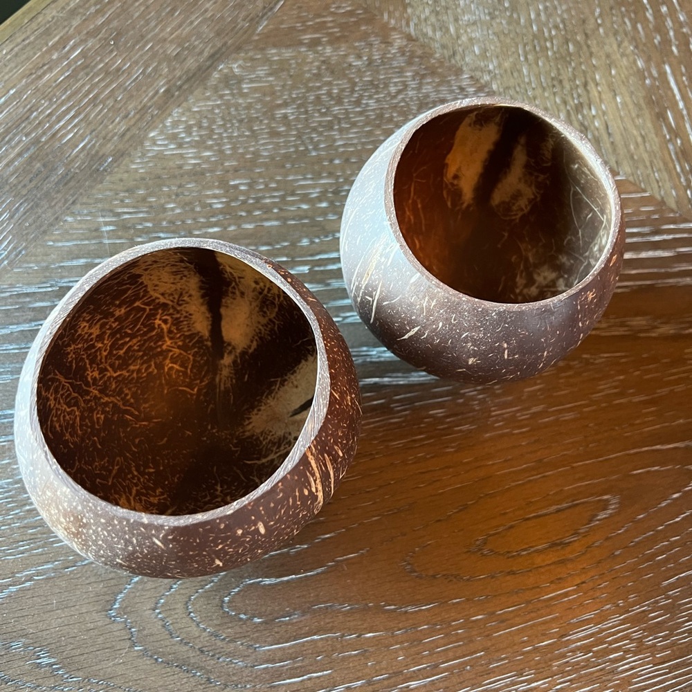 NEW Carved Coconut Cup, Set of Two - Perfect for Tiki Bar or Summer Mojitos! - Picture 2 of 5